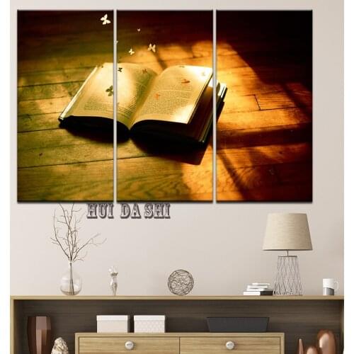 HD Prints Modern Poster Wall Art Canvas Pictures 3 Panel Book sunlight Butterfly Painting study bedroom Living Room Home Decor