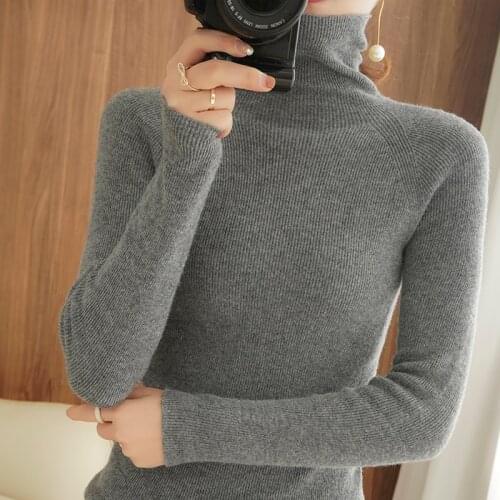 Wool sweater womens self-cultivation autumn and winter new style 100% wool knitted all-match pullover short solid color sweater