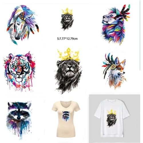Thermal Stickers on Clothes Lion Animals Patches DIY Iron on Patches for Clothing Heat Transfer Crown Animals T-Shirt Stickers