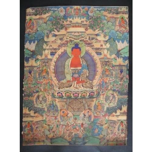 Tibet Antique Buddha meditation thangka silk brocade tibetan Buddha