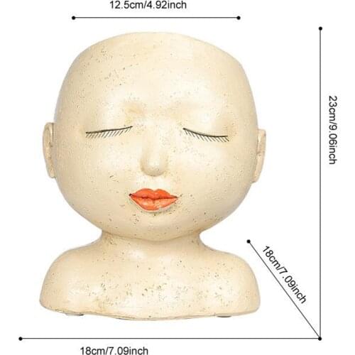 Face Head Planter Ornament Sculpture Flowerpot with Drain Hole Desktop Decor