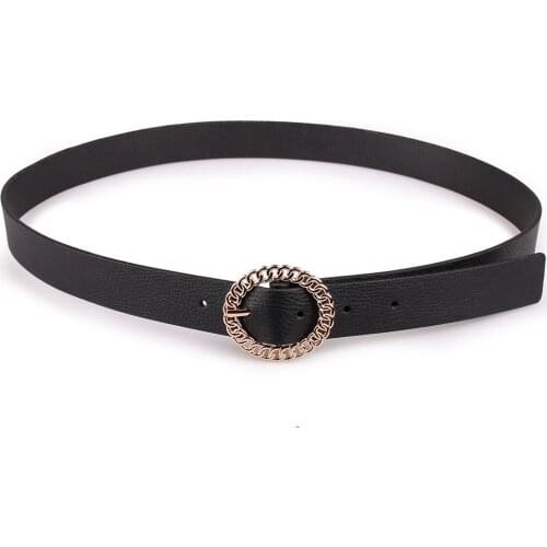 Vintage fashion women belt Solid round shape buckle classic black waist belt Casual metal female long belts BL525