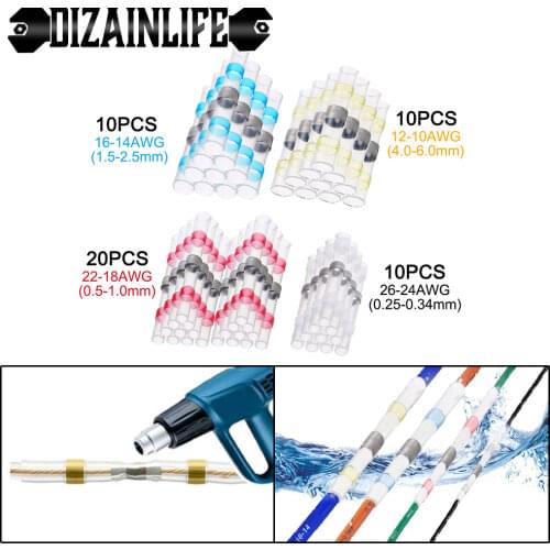 Heat Shrink Tube Solder Seal Wire Connectors Soldering Sleeve Tubing Heat Shrink Solder Butt Connector Waterproof Insulated Kit