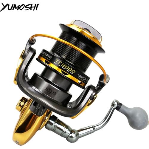 YUMOSHI Fishing Reel All Metal Spool Spinning Reel 4.6:1 12+1BB Stainless Steel Handle Line Spool Saltwater Fishing Accessories