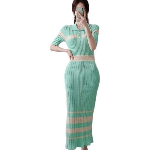 Green knit tight Dress one piece korean ladies Summer Short Sleeve cabaret party Sexy maxi Dresses for women