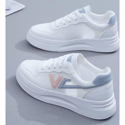 Womens Sports Shoes Fashion Women Sneakers 2021 New Leisure Round Head Comfortable All-match Shoes Mesh Breathable White Shoes