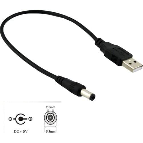 1pcs USB 2.0 Type A Male to 5.5mm x 2.5mm Plug Male 5V DC Power Supply Socket Charging Extension Adapter Connector Cable 25cm