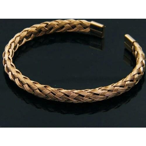 10pcs)Beichong Fashion Jewelry Gold Bracelet Stainless Steel Wire Braided Twist Rope Bracelet Bangle for Men Women Gift