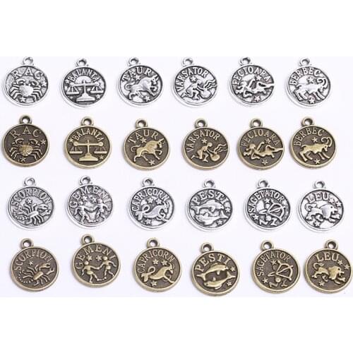 12pcs/set 12 Constellation Charms Pendants Bulk Lot Metal Leo Aries Taurus Gemini Cancer Zodiac Charms For Diy Jewelry Making