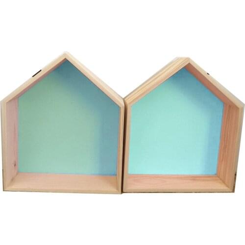 2pcs Wooden Storage Shelf House Shaped Wall Shelf Living Room Organizer Wall Decoration Shelf Ornaments Storage Box