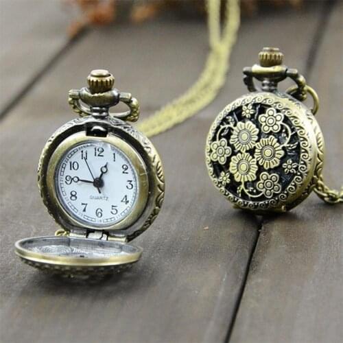 2017 pocket watch Retro Vintage Steampunk Quartz Necklace Carving Pendant Chain Clock Pocket Watch reloj de bolsillo