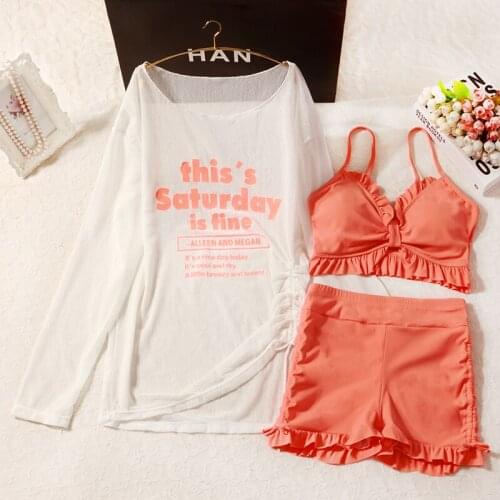 2021 Women Letter Sports Three Pieces Bikini Set Bathing Suit Women Swimwear Swimming Beachwear Sexy Padded Biquini Swimsuit