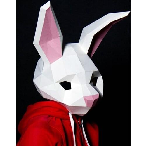 3D Paper Mask Fashion Bunny Rabbit Animal Costume Cosplay DIY Papercraft Model Mask Headgear Christmas Halloween Prom Party Gift