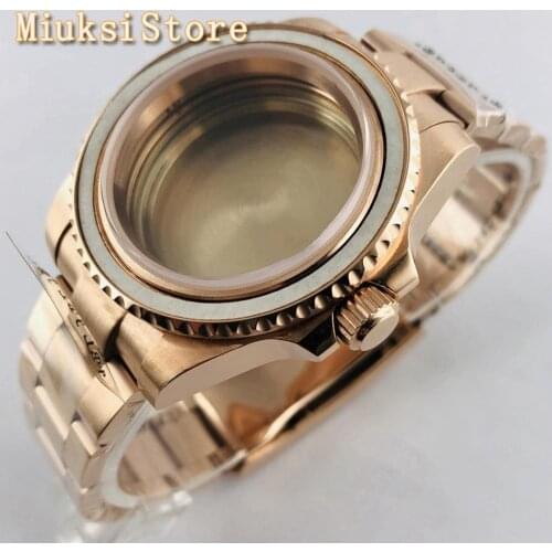 40mm rose gold watch case sapphire glass stainless steel bracelet fit NH35 NH36, ETA 2836,Miyota 82 Serie,DG2813/3804 movement