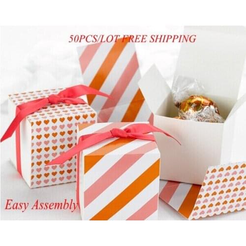 50Pcs/lot) Heart Love wedding gift box Reversible Hearts Wrap Boxes in Orange/Pink for Wedding decoration favor box Paper box