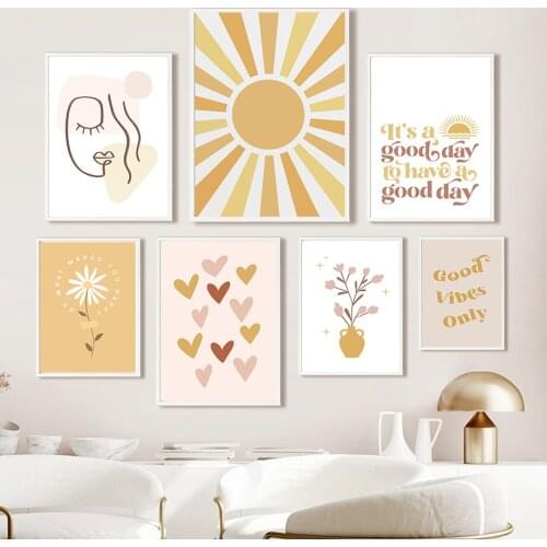 Abstract Line Face Flowers Sun Rainbow Wall Art Canvas Painting Nordic Posters And Prints Wall Pictures For Living Room Decor