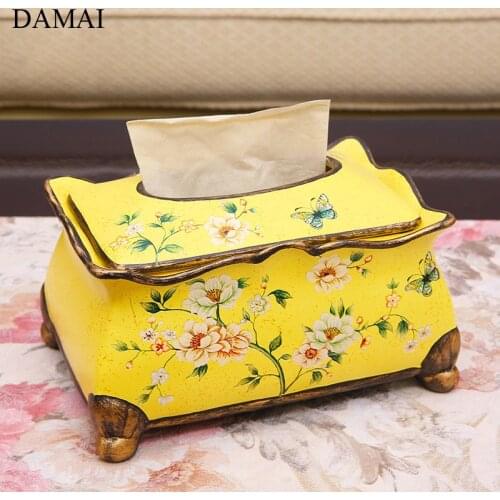 American Pastoral Ceramic Tissue Boxes Flowers Birds Painted Decorative Napkin Holder Living Room Desktop Decor Paper Towel Box