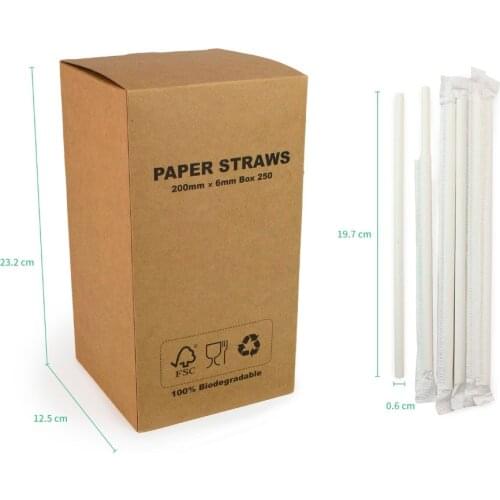 Free Shipping 100% Biodegradable Paper Straws Individually Wrapped Paper Straws 250pcs/box, 24 boxes