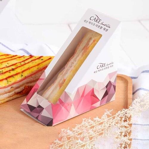 Sandwich Box Bread Paper Bags Packing Boxes Cake Box Baking Case Triangular Window -Open Folding Food Grade Paper Cover 25/50pcs