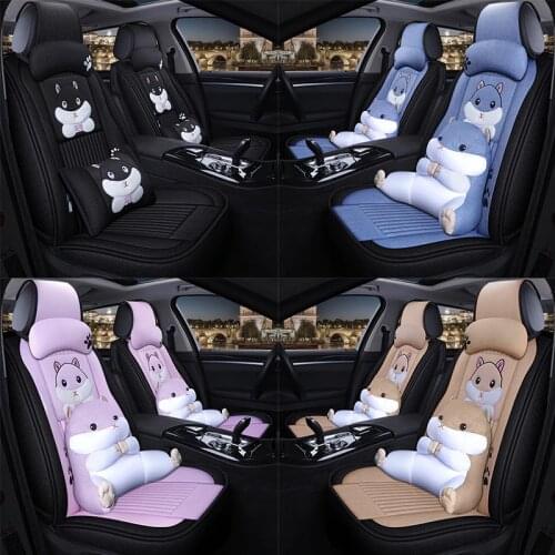 Cartoon car seat cover cute hamster seats cushion set flax fabrics cloth auto seat covers universal four seasons car accessories