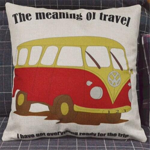 2pc Bus Printing Cushion Cover Linen Cushion cover Vintage Style Car cushion case Soft Pillow Case