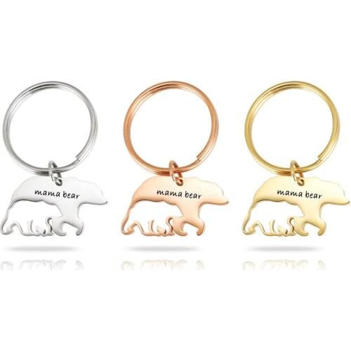 ELANUOYY Stainless Steel Mama Bear Thanksgiving Bear Mother Gift Keychains