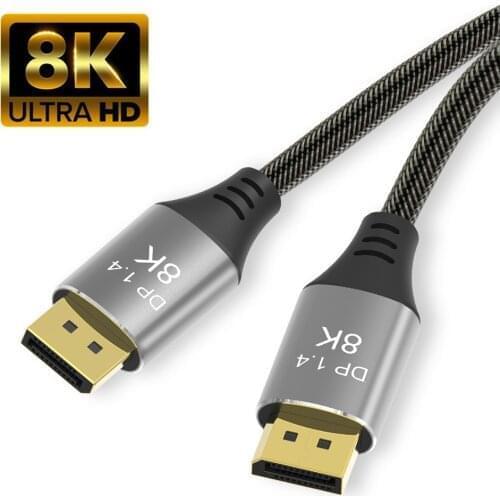 8K DisplayPort Cable Ultra HD DisplayPort 1.4 Male to Male Nylon Braided Cable 7680x4320 8K@60Hz 4K@144Hz HDCP for PC Laptop TV