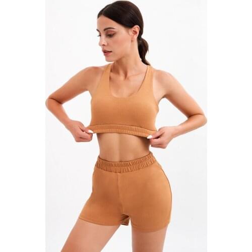 NORMOV Summer Women Sets Solid Backless Strapless Bras And Fitness High Waist Elastic Shorts Suit Casual Loose Feminina Sets