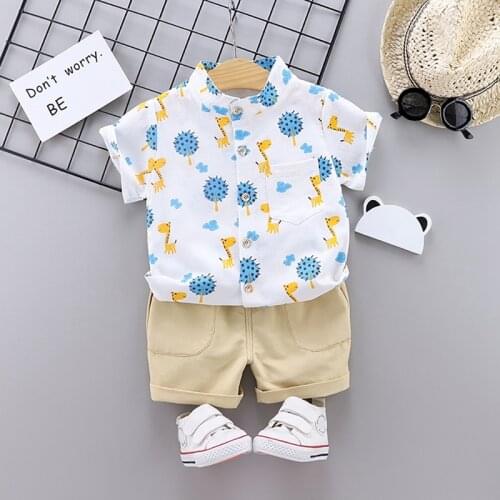 Summer Baby Clothes for Boys Casual Short Sleeve Giraffe Deer Print T-shirt Tops+Shorts Costume Set 2pcs 5