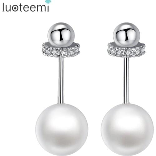 LUOTEEMI Elegant White Color Simulated Pearl Stud Earrings Tiny AAA+ CZ Piercing Brincos For Women Love Birthday Gift Jewelry