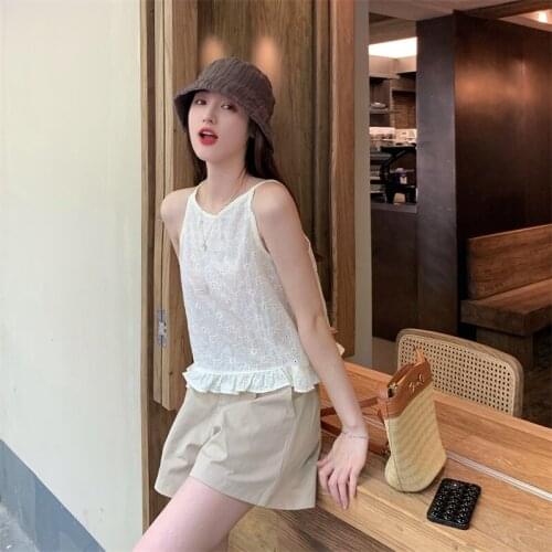 Tank Top Hollow Hook Flower Ear Camisole Womens Interior Summer New Loose Thin Section All-match Outerwear