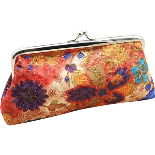 Fashion Embroidered Ladies Long Wallet Coin Purse Fashion Flower Pattern Clasp Closure Coin Pouch Coin Wallet For Women