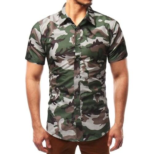 Mens Shirts Casual Slim Fit Short Sleeve Shirt Men Summer Camouflage Printed Mens Dress Shirts Breathable Comfort Camisa Hombre
