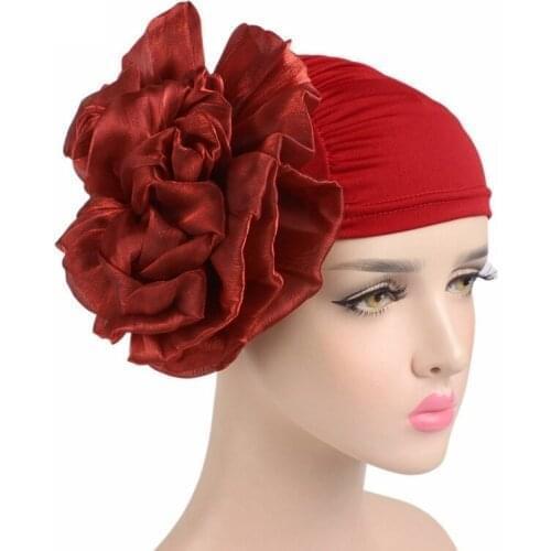 Soft Comfortable Hair Caps Big Flower Turban Hat Muslim Headwear Pile Heap Cap Women Hijab Jewelry Hairdress Accessories