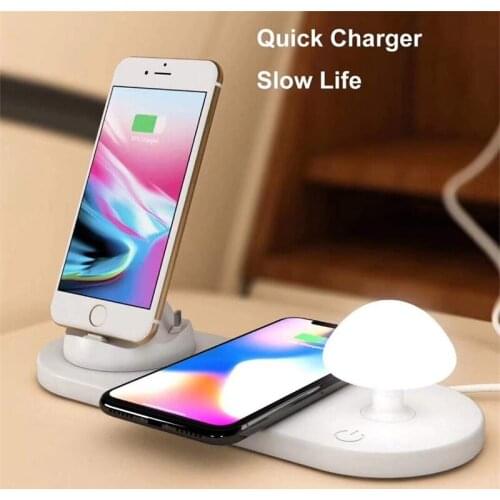 Fast Wireless Charger Desk Lamp LED 3-in-1 Mushroom Night Light Phone Holder Wireless Charging Pad for iPhone/Micro/Type-C
