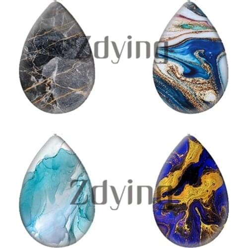 Zdying Wholesale 10pcs/Lot Water Drop Glass Cabochon Colorful Stone Texture Photo Beads Jewelry Findings DIY Necklace Earrings