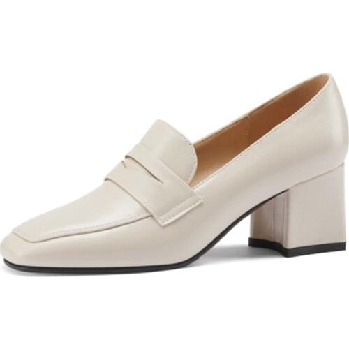 EGTPINAOP Autumn Womens Shoes Heels Loafers Square Head Fang With Sheepskin Underlay Classic Retro Solid Color For 33-40 Size