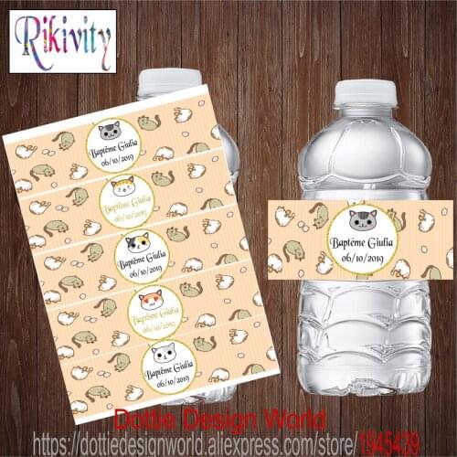 Personalized Baptism Cat Water Bottle Wine Champagne Labels Sticker Candy Bar Wrapper Wedding Baby Shower Birthday Party Favors
