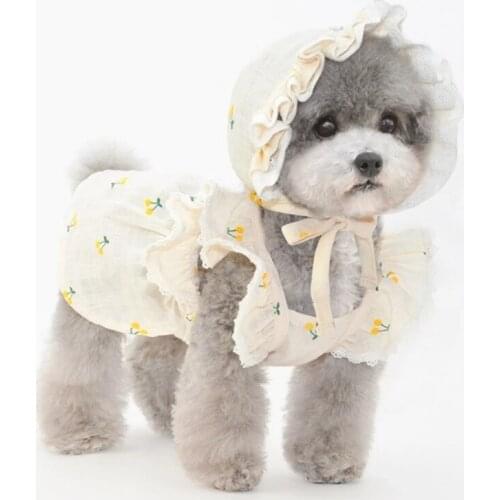 Dog Dress Hat Cap Summer Cat Dog Dresses Skirt Outdoor Travel Pet Clothing Puppy Yorkshire Pomeranian Poodle Bichon Dog Clothes