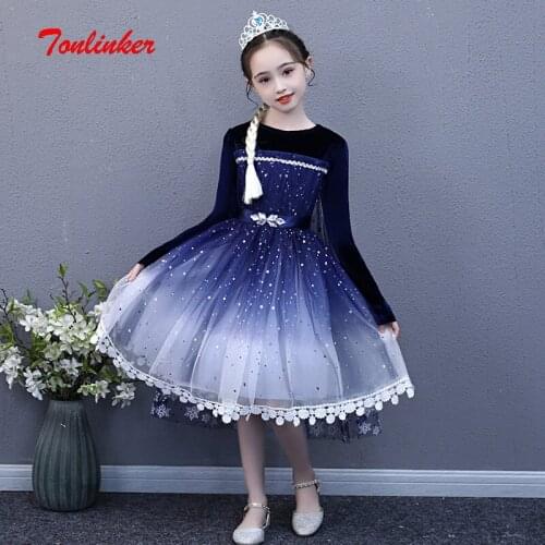 Girls Princess Dresses Kids Snow Queen Cosplay Christmas Carnival Clothing Girl Halloween Velvet Long Sleeve Dress Vestidos