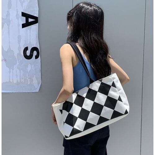 Simple Fashion Large-capacity Handbag For Ladies Vintage Diamond Lattice Tote For Female Girls Travel Shopping Bag Korean Style
