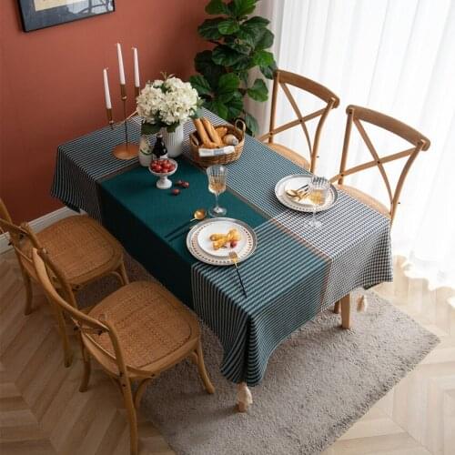 Polyester Rectangle Table Cloth Plaid Stripe Printed Desktop Cover Tableclothes Houehold Dustproof Home Living Room Dining Table