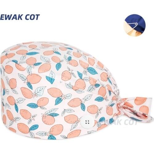 Adjustable Scrub Hat Floral Printed Nursing Hats Doctor Nurse Baotou Caps Dental Clinic Pet Tie-Back Surgicals Cap for Women Men