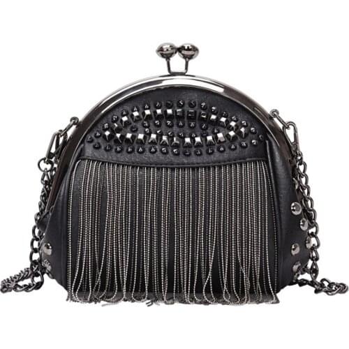 Luxury Handbags Women Bags Designer Punk Style Chains Shoulder Bag Ladies Small Rivet Tassel Cross Body Bag