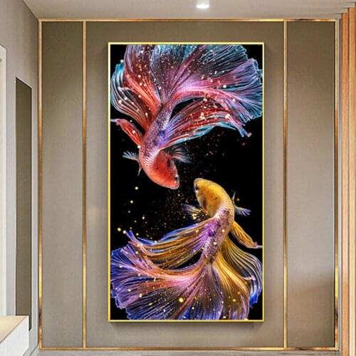 Lucky Needlework,DIY Fish Printed princess Goldfish Cross stitch,Sets For Embroidery kit Full embroidery Koi Cross-Stitching