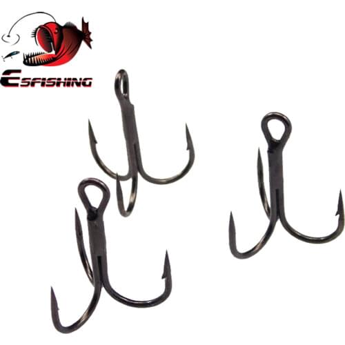 ESFISHING 12pcs Fishing Hook Carbon Steel Barbed Fishhooks Super Sharp Triple Hooks Sea Tackle Accessories with Box