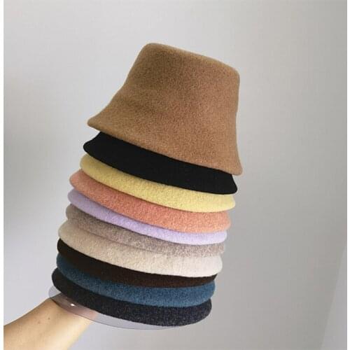 Hepburn Hats For Women Autumn Winter Hats Wool Felt Fedora Flat Top Keep Warm Bucket Hat Wide Brim Unisex Men Adult Cap Female