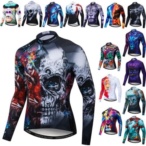Weimostar Skull Cycling Jersey Men Long Sleeve Autumn Cycling Jacket Breathable mtb Bicycle Jersey Tops Road Bike Wear Clothes