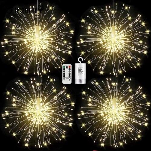 120/180LED Waterproof Firework String Lights DIY 8Mode Remote Control Copper Wire Dandelion Fairy Light Christmas Holiday Decor