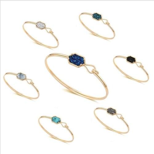 Silver gold jewelry, natural stone cluster open rhombus bracelet bangel for women girl